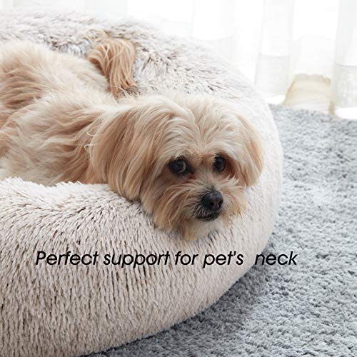 Western Home Calming Donut Small Medium Pet Dog Bed Washable (White Khaki / 27.0"l x 27.0"w x 8.0"th)