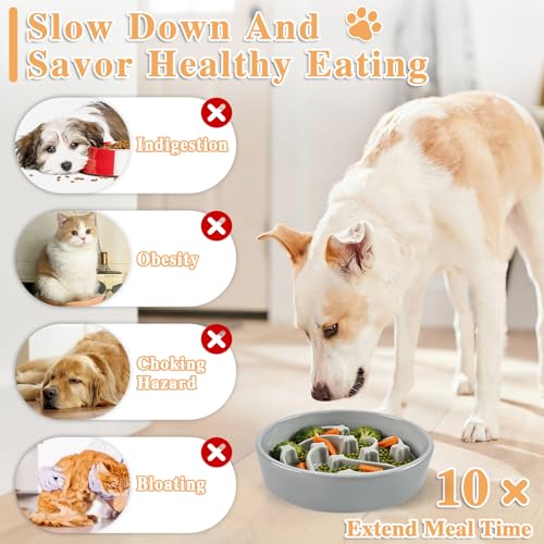 Ceramic Slow Feeder Dog Bowls (Grey-L)