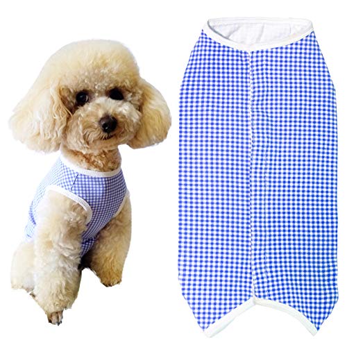 Dog’s Recovery Suit Post Surgery Shirt for Puppy (Small / blue white plaid)