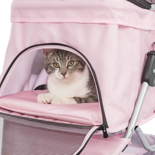 Foldable Pet Stroller for Cats and Dogs (Pink)