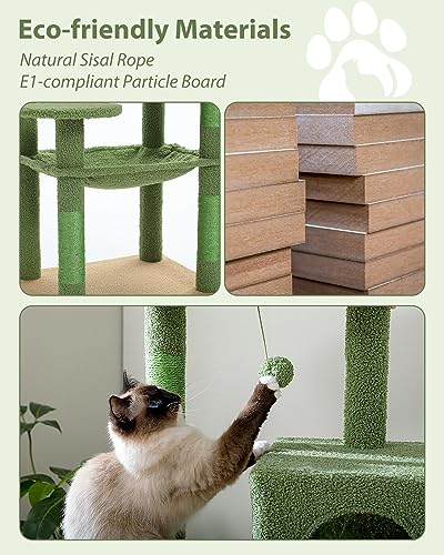 56.3" Cactus Cat Tree with Metal Hammock (Green / 56.3in)