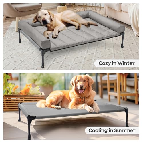 Outdoor Elevated Dog Bed with Waterproof Bolster Cushion (Light Grey / 49.0"L x 33.0"W x 9.0"Th)