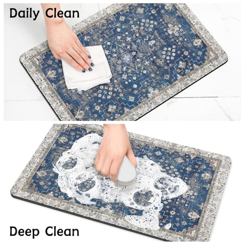 Pet Food Mats for Floor (Navy / 20"l X 12"w)