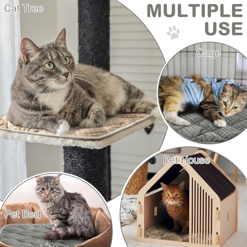4 Pack Self Warming Cat Mat Self Heating Cat Pad Warm Thermal Pet Bed Washable Dog Crate Pad Body Heat Dog Bed Mat Blanket Non Slip Bottom for Outdoor Indoor Pets (16 x 20 Inch / Grey,Camel)