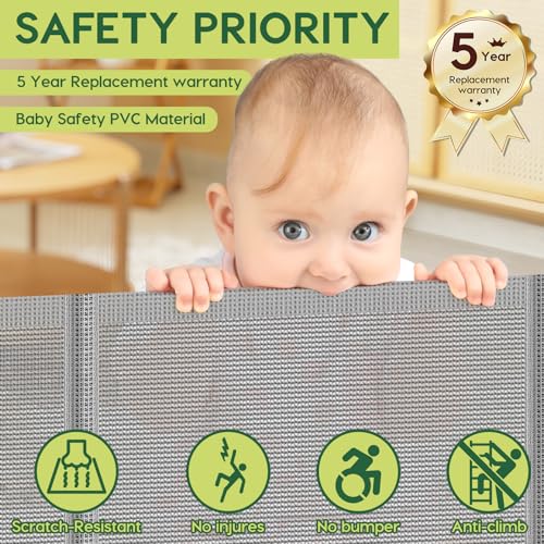 Reinforced 55" Wide Retractable Dog Gate with Support Rods (Gray / 33" Tall x 55" Wide（ With Reinforced Bar ）)