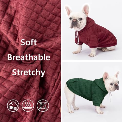 2 Pack Dog Hoodie Sweaters for Small Medium Dogs Warm Dog Clothes for Large Dogs Soft Waffle (Dark Green+Wine Red / S/M (Back: 13",Chest: 18.5", 18-26 bs))