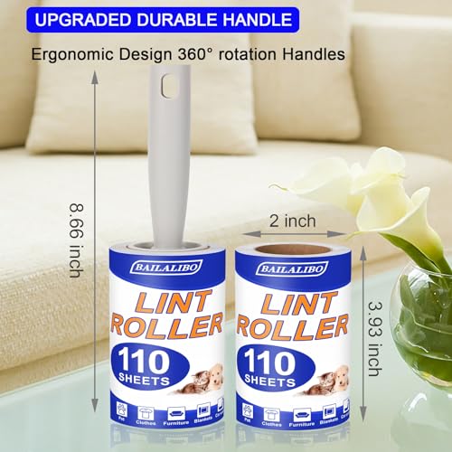 Lint Roller for Pet Hair (5 Handles + 10 Refills（1100 Sheets）)