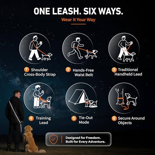 Hands Free Dog Leash (6–9.5 ft / Orange)