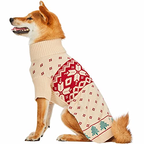 Christmas Tree and Snowflake Dog Sweater in Light Beige (22 inch (Pack of 1) / Tree - Light Beige)