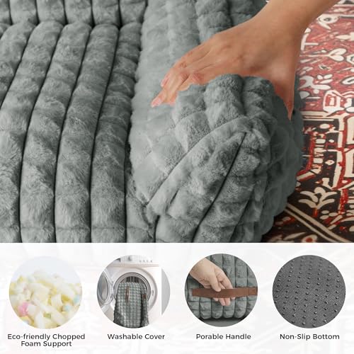 Cat Couch Bed with Fluffy Faux Rabbit Fur for Indoor Cats (Grey / Small: 24"L x 18"W x 10"Th)
