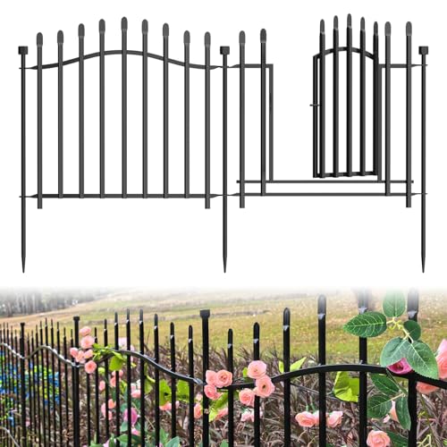 No Dig Garden Fence 24" H x 22.5'L with Gate Decorative Yard Dog Panels (24 in(H) X 22.5 ft(L))