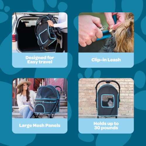 Carlson Pet Stroller for Dogs and Cats up to 30 lb (Black with Blue Details)