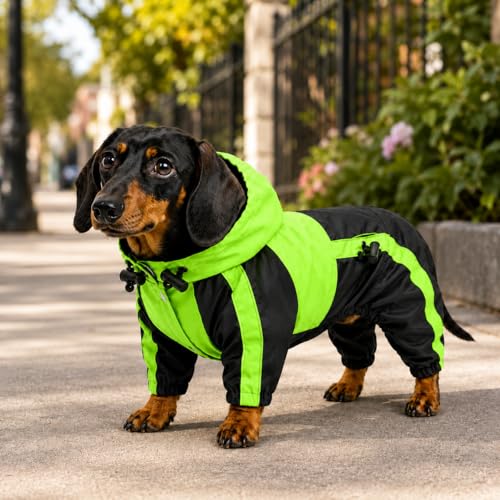 Dog Hooded Raincoat (L (Small Dog ~12lbs) / Green)