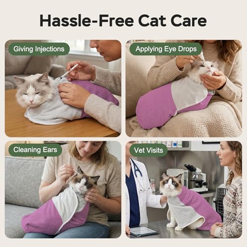 Cat Wrap for Cutting Nails (L(15-28lbs) / Pinkish Purple)