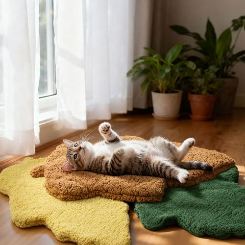 3 Pack Self Warming Pet Bed Leaf Shape Self Heating Cat Dog Mat Washable Thermal Sleeping Pad for Indoor Outdoor Hedgehog (Mixed Colors / Medium-18"x24")