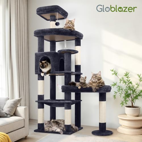 65in Sturdy Cat Tree Tower for Indoor Large Cats (65inch / Dark Grey)