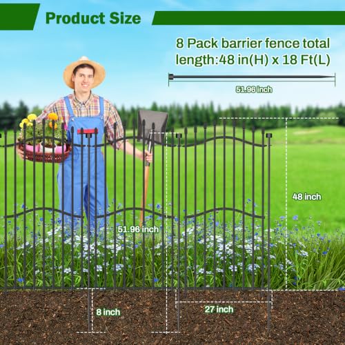 No Dig Garden Fence 48" H x 18'L Decorative Yard Dog Outdoor Panels (48 in(H) X 18 ft(L))