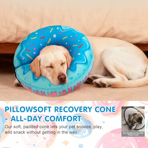Dog Cone Collar Alternative After Surgery (Blue Donut / L(Neck:16"-18"))
