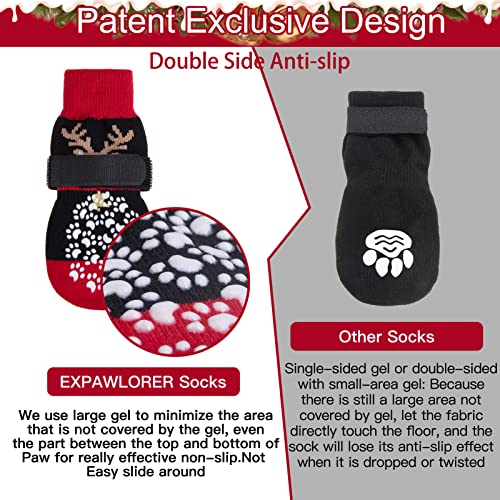 6PCS Anti Slip Dog Socks to Prevent Licking Paws (Medium (6 Count) / Christmas Red and Black)