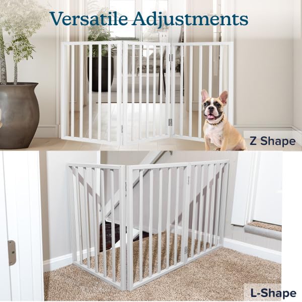 Pet Gate - 3-Panel Indoor Foldable Dog Fence for Stairs, Hallways, or Doorways - 55x24-Inch Retractable Freestanding Dog Gates by PETMAKER (White) (White / 3 Panel)