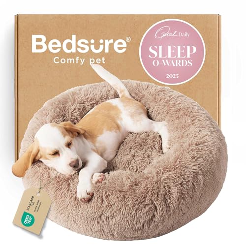 Calming Small Dog Bed Donut Washable Cat＆Puppy Bed (23"L x 23"W x 8"Th / Camel)