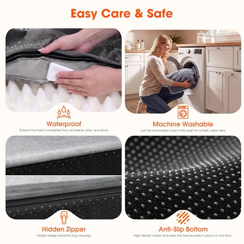 Waterproof Orthopedic Dog Bed for Extra Large Dogs with Bolster (Grey / XXL (45"x35" - 3.5" Thick))