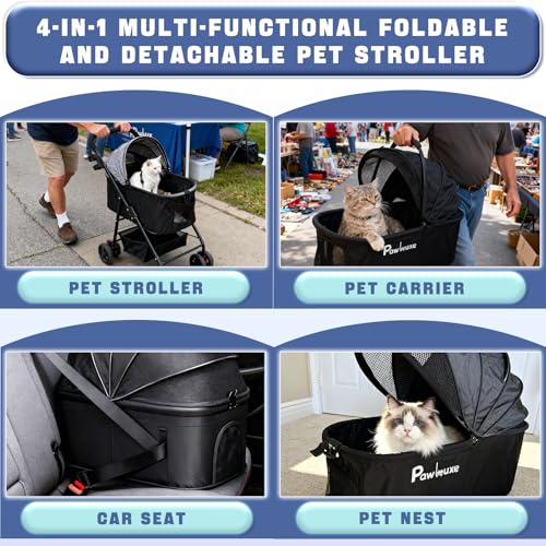 4 Wheels Pet Stroller 4 in 1 Pet Stroller with Detachable Carrier for Small & Medium Dogs Cats up to 55 lbs Easy (White Cartoon)