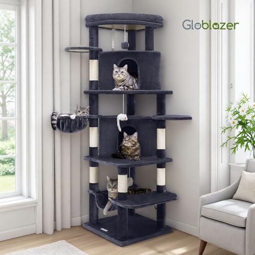 66in Corner Cat Tree Tower for Indoor Large Cats (66inch / Dark Gray)