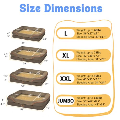 Orthopedic Waterproof Dog Bed for Medium and Large Dogs (Coffee / 36"L x 27"W x 7"Th)