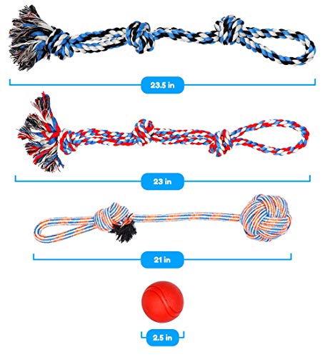 XL Dog Rope Toys for Aggressive CHEWERS (red, white, blue, orange / 4 Piece Set)
