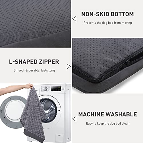 Washable Dog Bed for Crate Waterproof for Small Dogs (Grey / 23.0"L x 17.0"W x 3.0"Th)