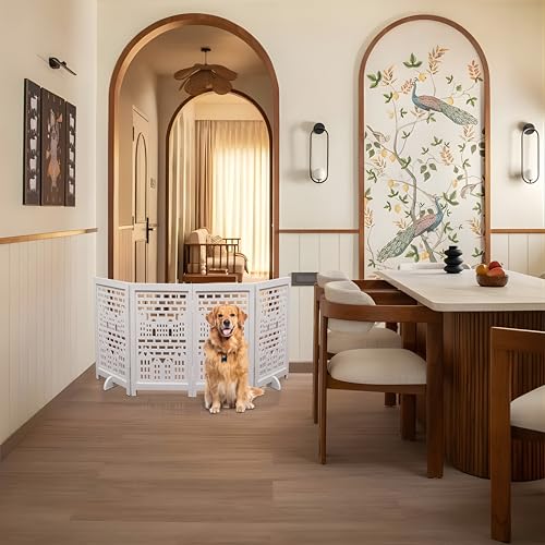 Freestanding Pet Gate for Dogs (White Antique / 72X22.5"_4Panel)