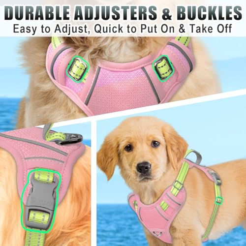 Dog Harness for Small Sized Dog No Pull Dog Vest ID Tag Pocket (Baby Pink & Sunlight / X-Small)