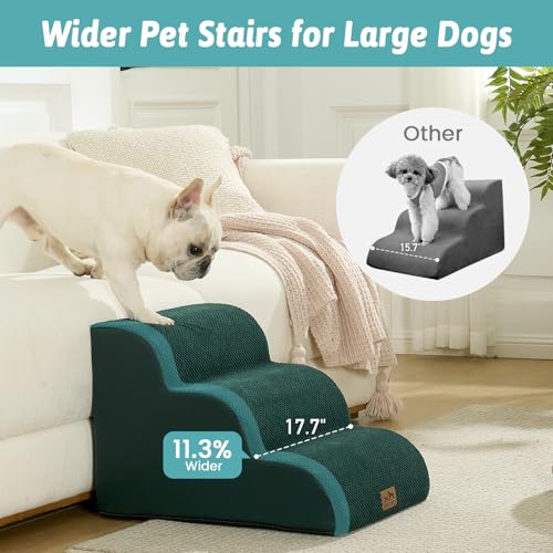 Wide Dog Stairs for Small Dog 15.7" H (Dark Green / Wide:17.7"x22.4"x15.7")