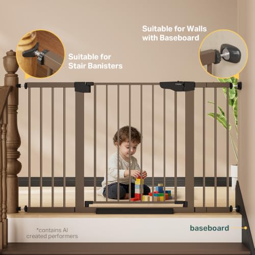 29.7 51.5 in Extra Wide Baby Gate for Stairs (Brown / 29.7-51.5"W x 30.5"H)