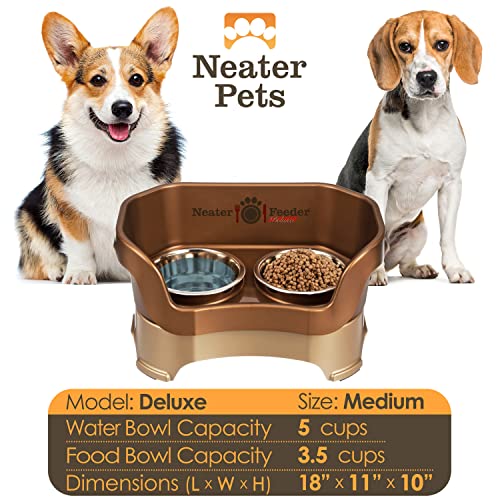Neater Feeder Deluxe Mess Proof Dog Bowls Elevated for Medium Dogs 19 (Medium with Standard Bowl / Bronze)