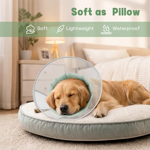 Dog Cone Collar with Soft Liner to Stop Licking (Green / S(Depth: 7.3, Girth: 11.5-12.5 ))
