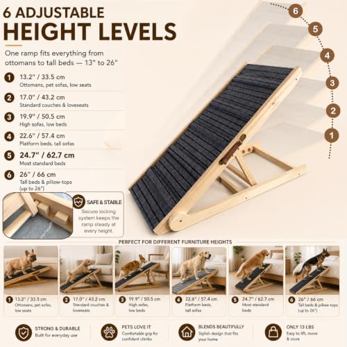 Dog Ramp for Bed & Couch 17" X 40" Inch Solid Wood Pet Ramp for Large Dogs