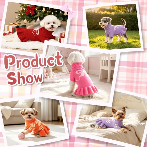 Bowknot Dog Sweater Dress for Small Dogs Girl (Large (14-21lbs) / Rose Pink)