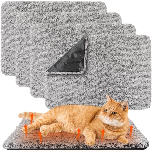 4 Pack Self Warming Cat Mat for Pets (18 x 24 Inch / Gray)