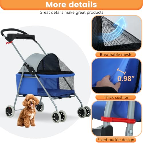 Foldable Pet Stroller for Small (Royal Blue)