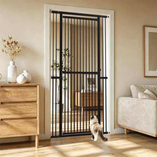 51" 87" Extra Tall Cat Gate for Doorways (Black / 51"-87" High)