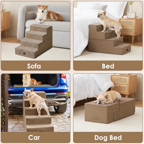 Dog Stairs for Bed 20" H (Camel / Extra Wide 16.5" x 28" x 20")