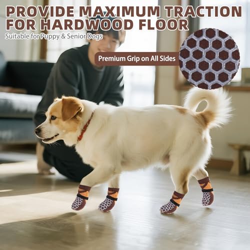 Dog Socks Shoes for Hot Pavement (Coffee Brown / X-Small(4 Pack))
