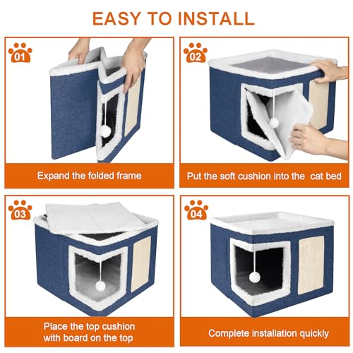 Cat Houses for Indoor Cats (S / Navy Blue)