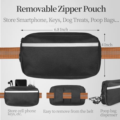 Hands Free Dog Leash with Zipper Pouch (Brown / Large)