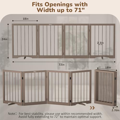 Free Standing Dog Gate Indoor (Brown / 4-Panel, 24"Tall)