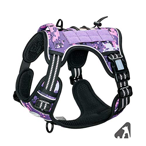 Tactical Dog Harness Medium Sized Dog No Pull Adjustable Dog Vest (Camo - Purple Camo / M(Neck:16-22",Chest:22-33"),35-50 lbs)
