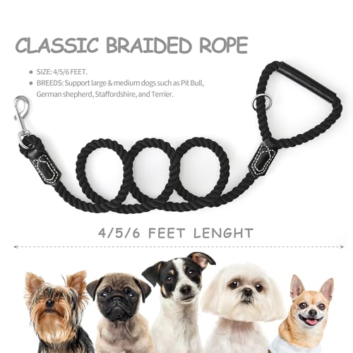 Dog Leash Braided Cotton Rope w (Jet Black / 72 Inch-1/2")