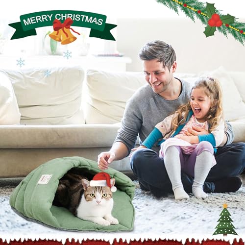 Cat Sleeping Bag Cave Bed with Non (Green / M)